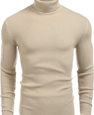 COOFANDY Mens Ribbed Slim Fit Knitted Pullover Casual Turtleneck Sweater